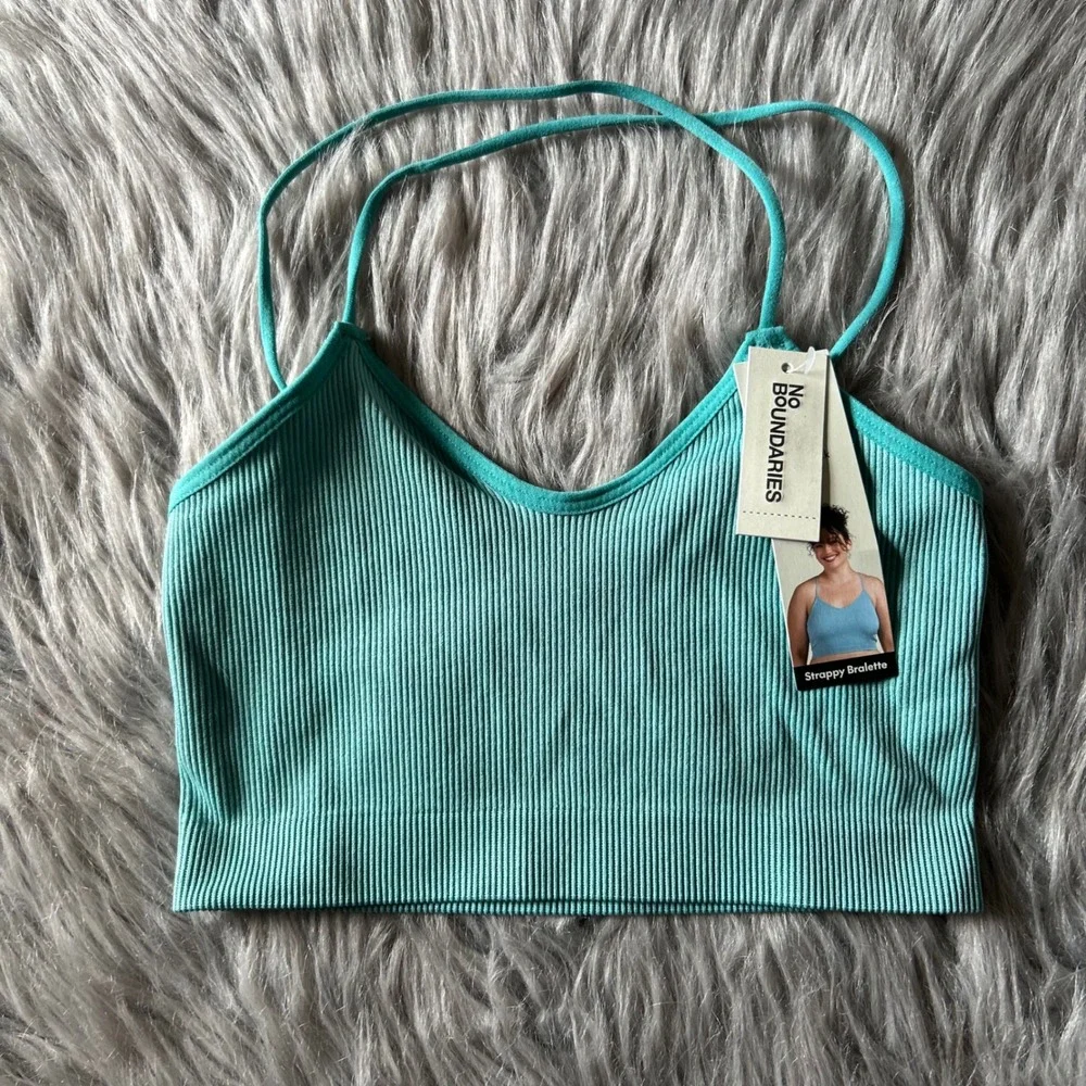No Boundaries Strappy Bralette Womens Size XS‎ Blue Ribbed Crossback Bra
